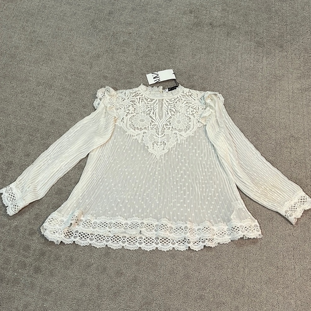 Zara Sheer Top Lace Detail - Size S